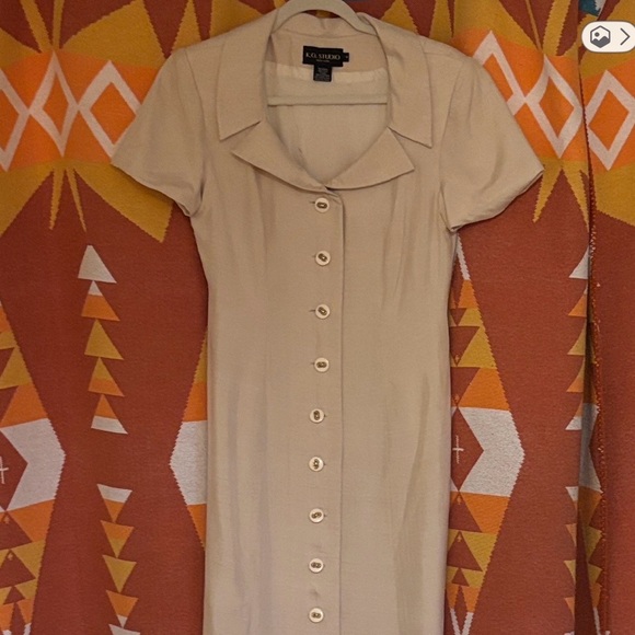 Vintage 80s silk midi shirt dress Sz 6 Sm / M - Picture 4 of 17